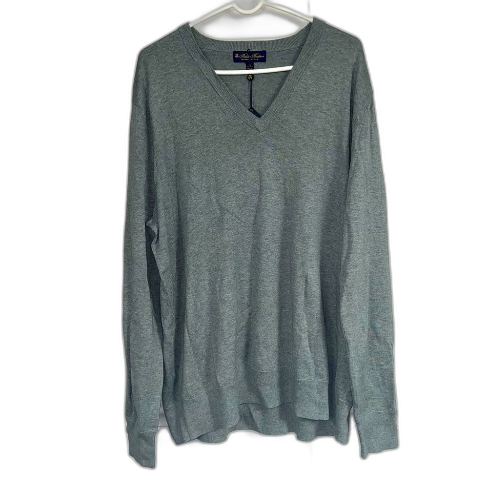 NWT Brooks Brothers Supima Cotton V-Neck Gray Long Sleeved Shirt Size XL